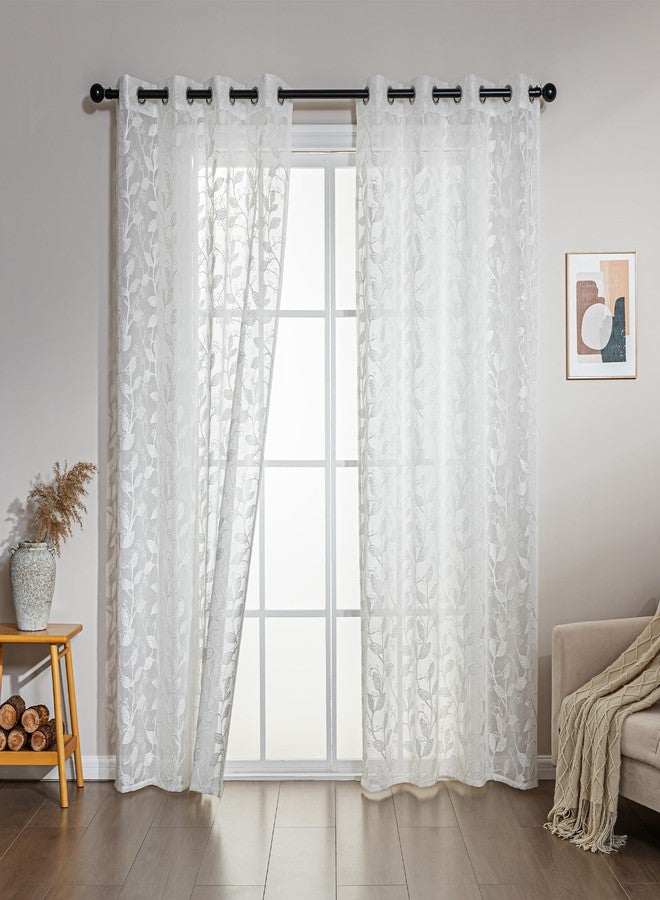SLEEP ZONE Sheer Curtains for Living Room and Bedroom, Embroidered Sheer Curtains White Sheer Curtain 52 × 95 inches Long of 2 Panels, Off-White Vine - Image 2